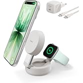Belkin UltraCharge Pro 2&rsquo;si 1 Arada Qi2 Şarj İstasyonu 25 W, Kum | D&ouml;n&uuml;şt&uuml;r&uuml;lebilir, Qi2.2 Sertifikalı, MagSafe Uyumlu; iPhon