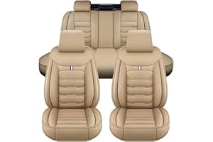 NISMIA Fundas Asientos Coche, para Mercedes-Benz CLK Class W208/C208, Fundas Asientos Coche Universales, Juegos de Cubreasientos Cuero Impermeables Coche Fundas Asientos Interior Accesorios(B(Warm Beige))