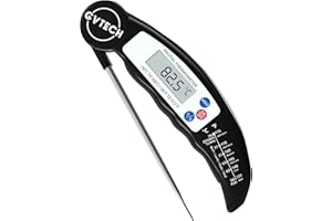 GVTECH Food Thermometer, Digital Instant Read Meat Thermometer, Foldable Long Probe Food Cooking Thermometer with °F/°C, Auto On/Off, Perfect for Kitchen Smoker Grill BBQ Water Milk Jam Hot Beverage (Black)