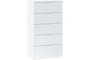 Habitdesign Comoda 5 Cajones, 110x60x40 (AltoxAnchoxFondo-en cm), Sinfonier Color Blanco Artik, Modelo Alaya