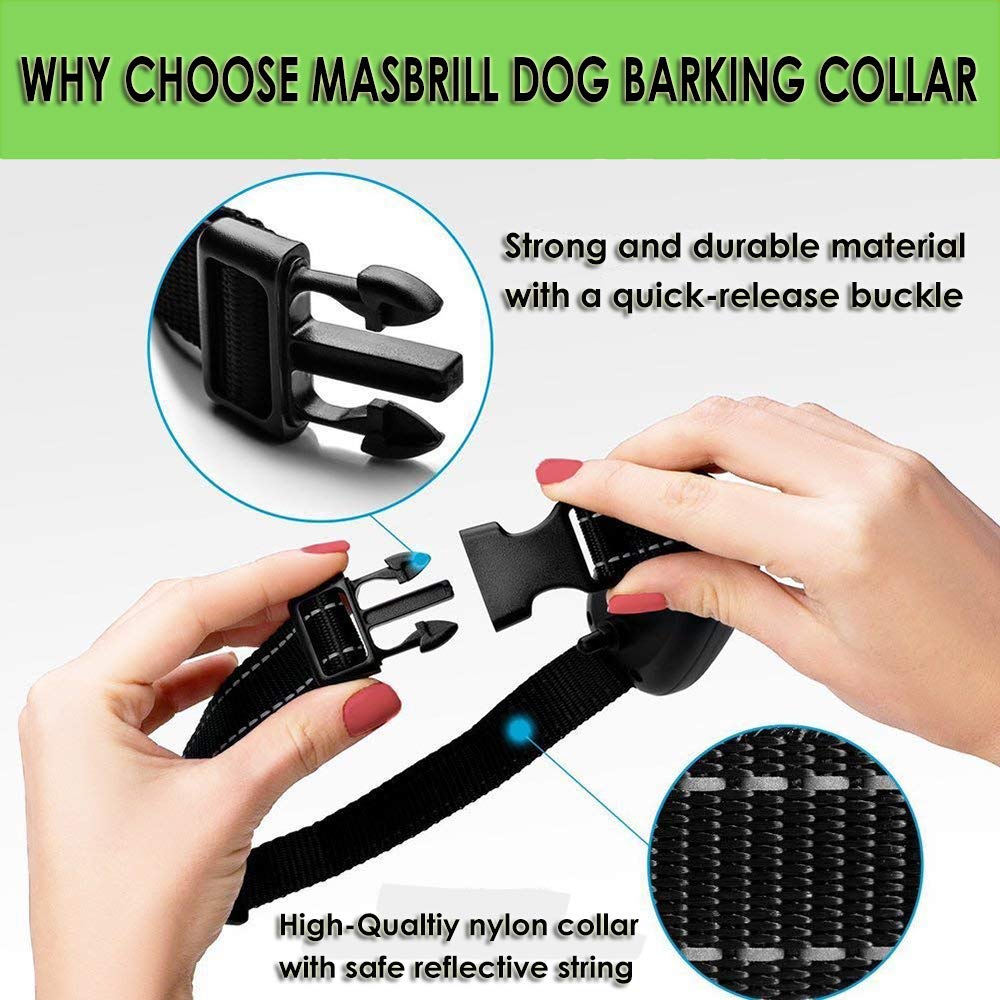 MASBRILL-Collier-de-Chien-Qui-aboie-pour-25-25-kg-Petits-Chiens-Collier-de-Dressage-Anti-aboiement-Intelligent-avec-Puce-et-Sons-amliors-avec-Son-et-Vibrations-Aucun-Danger-S-Vert