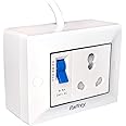 Palfrey Extension Board - Single 16A Socket With Safety Shutter&16A Mcb Switch|16A 3 Pin Plug With Indicator|2.5 Sqmm 3 Core Cable|White Color|2 Meter (3000W - 2.5Mm Cable,2 Meter),250Volts