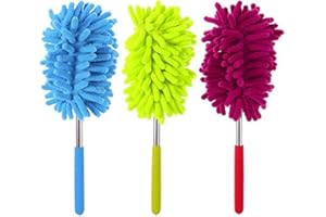 CHUANGOU Plumeau Poussiere Microfibre avec Tige télescopique pour éliminer la poussière et Les Taches sur Les fenêtres et Les Meubles Lot de 3