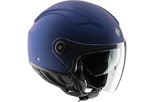 Tucano Urbano casco demi jet unisex EL'TOP. Casco moto in policarbonato, casco scooter all seasons con doppia visiera e copri–aerazione Dynamic Flow. Casco omologato ECE 22.05 blu opaco Tg. XS