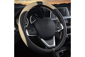 coofig Funda Volante Coche Universal Cubre Volante Coche Transpirable Antideslizante de 15 Pulgadas de PU Cuero,Compatible con Car Truck SUV Negro Beige