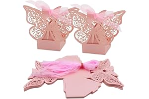 ONEBO 25 piezas Rosa plegable caja de regalo, cajas de favor de la boda, caja de caramelo tratar, caja de regalo creativo, con la cinta, para la boda, cumpleaños, crafting(4.4 * 4.4 * 5.5 cm)