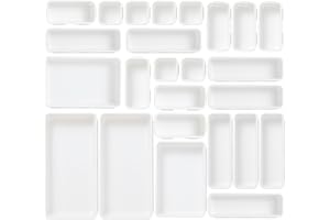 Fiambrera Organiseur de Tiroir de Bureau, 25 Pièces en Plastique Séparateurs de Tiroir Séparateurs de Tiroirs avec 5 Tailles de Bacs de Rangement pour le Bureau, Salle de Bain, Cuisine (Noir)
