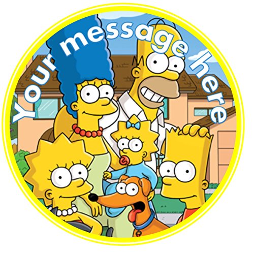 ND1 The Simpsons Birthday Personalised Round Cake Topper Approx 7.5" (or Smaller on Request) on Icing