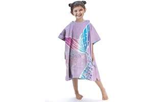 Rowjoy Accappatoio Poncho Bambina,Telo Mare Bambini con Cappuccio, Microfibra Poncho da bagno per bambini 2-6Anni, per Spiaggia Bagno Doccia Nuotare Piscina