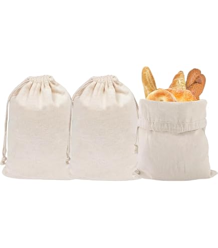 Sac à Pain Réutilisable En Lin Et Coton Avec Cordon De Serrage - Dimensions 30x40 Cm - Pour Baguette, Rangement, Ou Projet De Tricot - 5