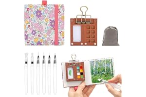‎FIDWALL FIDWALL Mini Pocket-Aquarellset – Tragbares Aquarell Reiseset mit Holzpalette, Skizzenbuch, 6 Wassertankpinseln & Aufbewahrungsbeutel – Ideal für Reisen, Outdoor-Malerei, Anfänger & Geschenke (Rosa)
