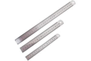 COSSWE Stainless Steel Ruler, Metal Rule Precision Rule Kit Straight Edge Measuring Tool Including 12 Inch,8 Inch and 6 Inch Ruler,Metal Rulers Kit for Office Engineering Drawings