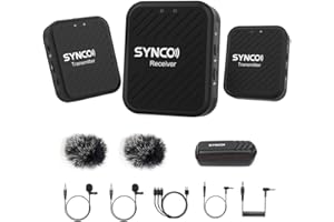 SYNCO G1 (A2) mikrofon Lavalier o zasięgu 50 m, 2,4 G, bezprzewodowy system mikrofonowy z 1 odbiornikiem + 2 nadajnikami + 2 mikrofonami lavalier, wtyczka 3,5 mm, wtyczka do smartfona, kamery, vloga,