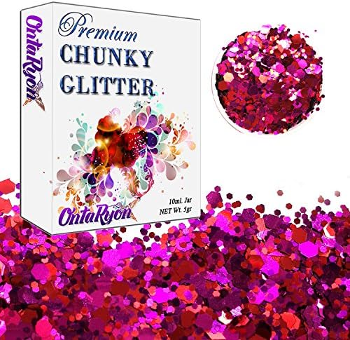 OntaRyon Makeup Sparkle Chunky Glitter | Sparkling Decoration Decals for Parties & Festival | Holographic Body Eye Nail Cheeks Hair Temporary Tattoo Art (Cheeky Red)
