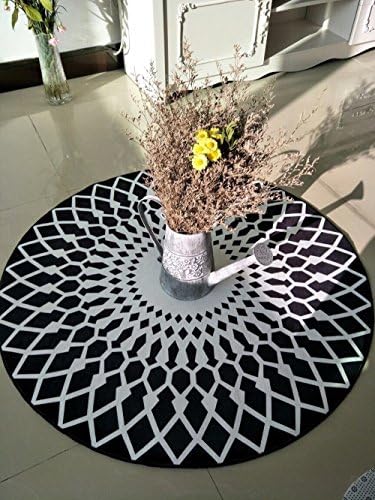 Geometry Round Cowhide Carpet Bedroom Bedside Living Room Rug Table Sofa Basket Chair Carpet ( Color : Black , Size : 80CM )