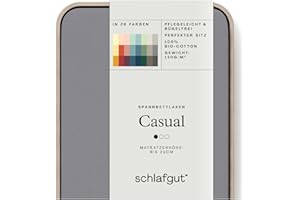 ‎SCHLAFGUT Schlafgut Casual Spannbettlaken 140x200cm bis 160x200cm - 100% Biobaumwolle, Oeko-TEX Zertifiziert, Grey Mid, Matratzenhöhe bis 25cm
