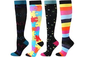 BISOUSOX 4 Pares Medias Calcetines de Compresión Mujer Hombre 15-20 mmHg Calcetines de Compresión Hasta la Rodilla Unisexo Calcetines de Ciclismo Correr Deporte Regalos para Mujeres Embarazadas