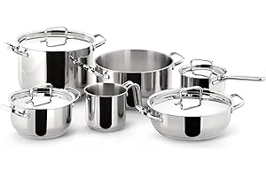 Lagostina Sfiziosa Batterie de Cuisine en Acier Inox 18/10, Casseroles Induction, Gaz et Four, 10 Pièces, Fond Lagoseal Plus, Set avec 3 Faitouts, 1 Marmite, 1 Casserole, 1 Pot à Lait, 4 Couvercles