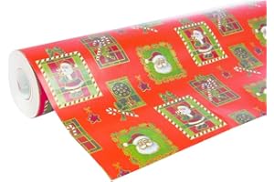 Clairefontaine 211302C - Une Bobine De Papier Cadeau - Papier Alliance 60g - 50x0,70m - Motif : Père-Noël, Noël Traditionnel, Mosaïque - Emballage Cadeau, Idéal Pour Les Emballages Professionnels