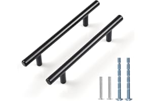 FunChaos 12 Pcs Noires Cuisine Poignée, Poignées de Meuble, Poignées de Placard, Poignées de Tiroir Avec 2 Vis De Taille, Parfait Pour Armoire De Meubles De Salle De Chambre (96mm)