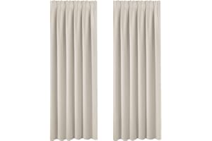 BellaHills Pencil Pleat Curtains - (90 inch x 90 inch, 2 Panels) Sunlight Blocked Thermal Curtain for Privacy Protected & Home Decoration Large Nursery Curtains for Living Room/Bedroom, Light Beige
