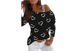 Modaworld Maglietta Donna Manica Lunga T-Shirt Donna Stampa d'Amore Maglie Donna Spalla Senza Spalline Camicia Casuale Bluse Elegante Abbigliamento Casual Tee Ladies Primavera Autunno