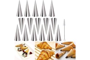 LaceDaisy 16 stampi per pasticceria in acciaio inossidabile, stampi per tubo conico stampi crema pasticcere a spirale corno torta stampo pane per cannoli, croissant, foglie, gelato#3