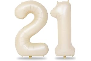 LINGQIANG Geburtstag Zahlen Luftballon 21 Jahre, 40" Beige Folienballon Zahl 21, XXL Creme Luftballons Zahl 21 für 12. Mädchen, 21. Geburtstagsdeko für Frau Mann 21. Geburtstag Deko Jubiläum Party Dekoration
