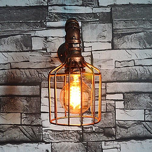 Crayom Edison Industrial Loft Iron Metal Rustic Water Pipe Wall Light Wall Lamps Small Iron Cage Shape with E27 Socket for House, Bar, Restaurants, Coffee Shop, Club Decoration