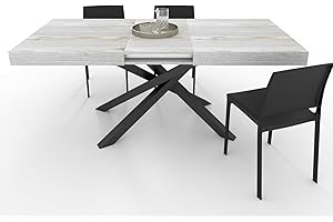 VE.CA.S.R.L. VE.CA - Tavolo allungabile Polinesia - Con porta allunghe - Struttura acciaio nero - Piano legno 150x90 cm - altezza 77 cm - Colore Shabby Chic - Ideale per tavolo da Pranzo - Made in Italy