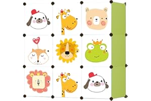 ‎KIDS COLLECTIVE Kids Collective Modularer Schrank für Kinder, 9 Türen mit Märchendruck, Kombischrank, Steckregal, 3 kg Kammerkapazität, Polypropylenplatten, schimmel- und wasserbeständig, 110 x 37 x 110 cm in grün