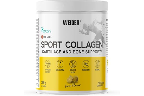 Weider Sport Collagen (300g) Goût Citron, Peptides de Collagène Hydrolysé 100% Peptan, avec Glucosamine, Curcuma, Silicium, Acide Hyaluronique, Magnésium, Vitamine C, Pour Cartilages et Os