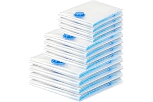 WENRECU Vakuumbeutel für Kleidung Bettdecken 12 Stück, Vakuumierbeutel 4 Größen (3 * 100x80cm + 3 * 80x60cm +3 * 70x50cm+ 3 * 60x40cm) Vakuum Kleiderbeutel Aufbewahrungsbeutel Reise mit Staubsauger Handpumpe