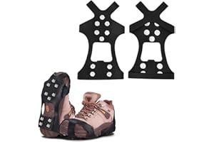 INGJIA GT10 Crampones de Acero Inoxidable para Excursiones Pesca Escalada Trotar Montañismo Caminata sobre Nieve y Hielo