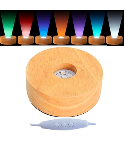 PORFOYO Lot De 4 Socles LED En Bois - Socle Lumineux Rond