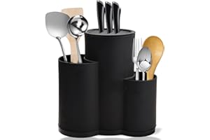AZONELIFE Bloc à couteaux 3 pouces sans couteau, support rond universel non équipé avec porte-ustensiles, bloc à couteaux vide peut contenir 12 couteaux de 8 pouces, convient à tous les couteaux de cuisine