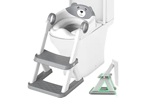 HuBorns - Riduttore WC Bambini con Scaletta Regolabile in Altezza, Riduttore Water Bambini con Struttura Triangolare Antiscivolo, Riduttore per Vasino per Bambini WC Pieghevole con Cuscino Imbottito