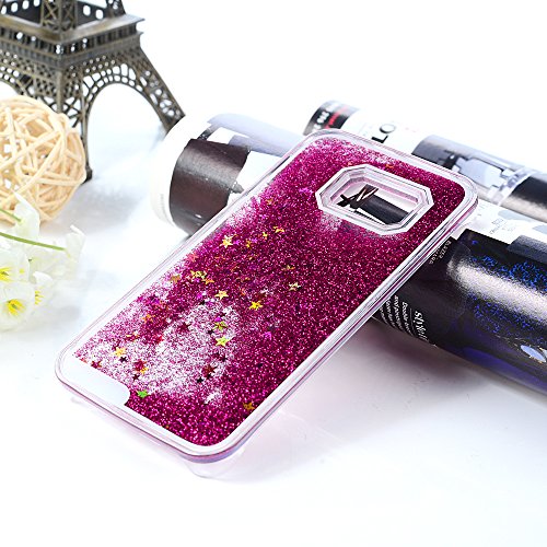 Badalink Samsung Galaxy S6 Edge Slimcase Hülle PC Treibsand Flüssige Liquid Bling Hülle Case Glitzer Glitter Shiny Glanz Sparkle Sterne Star Weich Flexibel Einteilige Handyhülle Soft Leicht Stoßstangen Case Rosarot - 8