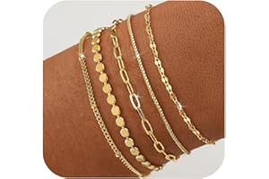 ZOERAY Bracelet Femme Argent Or Ensemble Réglable Bracelet Plaqué Or 18 Carats Multicouche Lot Bracelets Charm Empilable Bracelet Doré Chaine en Serpent Figaro Fantaisie Bijoux Cadeau pour Femme Fille