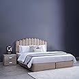 Karnak Almira Upholstered Velvet Bed Frame Bedroom Furniture Strong And Sturdy Modern Design Wooden Bed | Quiet & Comfortable Bed (King - 180x200cm, Beige)