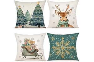 YCOLL Kissenbezug Weihnachten 40x40 4er Set Weihnachtsdeko innen Kissenbezüge Weihnachtskissen Kissenhülle für Deko Weihnachten Sofa Schlafzimmer Couch Dekokissen 40x40 cm