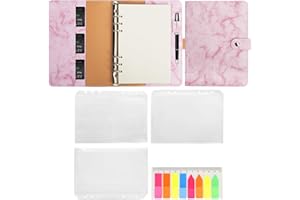 SKYCASE A5 PU Leather Binder 6-Ring Notebook Binder with Refill Paper, Sticky Notes and Magnetic Buckle for 6 Hole A5 Filler Paper,Pink-1