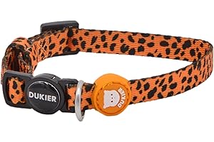 DUKIER - Collar para Gatos, Regulable y Ajustable, Accesorio Mascotas Resistente y con Cierre de Seguridad, Diseño Cheetah Gold, Talla Única (17-29 cm)