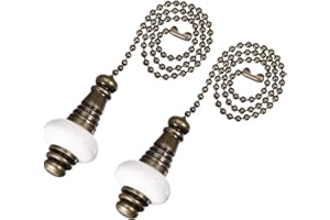 sourcing map Ceramic White Pendant 12 inch Bronze Finish Pull Chain Extension Light Beaded Pulling Chain for Ceiling Lighting Fans Pack of 2