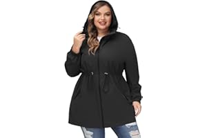 Hanna Nikole Chaqueta impermeable con capucha para mujer, talla grande, cortavientos