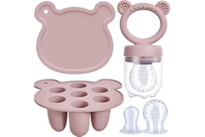 Aolso Silikon Fruchtsauger Baby, Babynahrung Aufbewahrungsbehälter, Silicone Feeder Einfrieren Behälter Set, Lindern Des Zahnens, Selbstfütterung Zum Obst, Muttermilch, inklusive 3 Schnullern (Rosa)