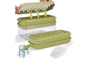 Cotepi Stampo Ghiaccio con Coperchio e Contenitore, Vassoio per Cubetti di Ghiaccio Senza BPA a Doppio Strato con Pala, facile pressione per rilasciare il ghiaccio, 64 Cubetti Ghiaccio,per Bevande