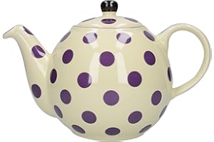 London Pottery Globe Polka Dot Teapot with Strainer, Ceramic, Ivory / Aubergine, 4 Cup Capacity (1 litre)