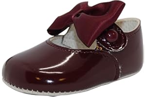BABAN BABY Baby Girls Pram Shoes, Bow Button Up Soft Sole, Made in Britain