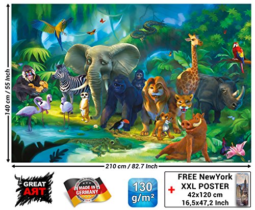Fototapete Safari Wand-dekoration – Wandbild Dschungel Poster-Motiv by GREAT ART (210 x 140 cm) - 3